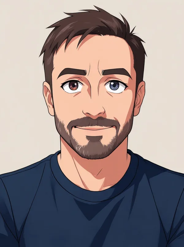 AI cartoon example generated from a synthetic portrait photo