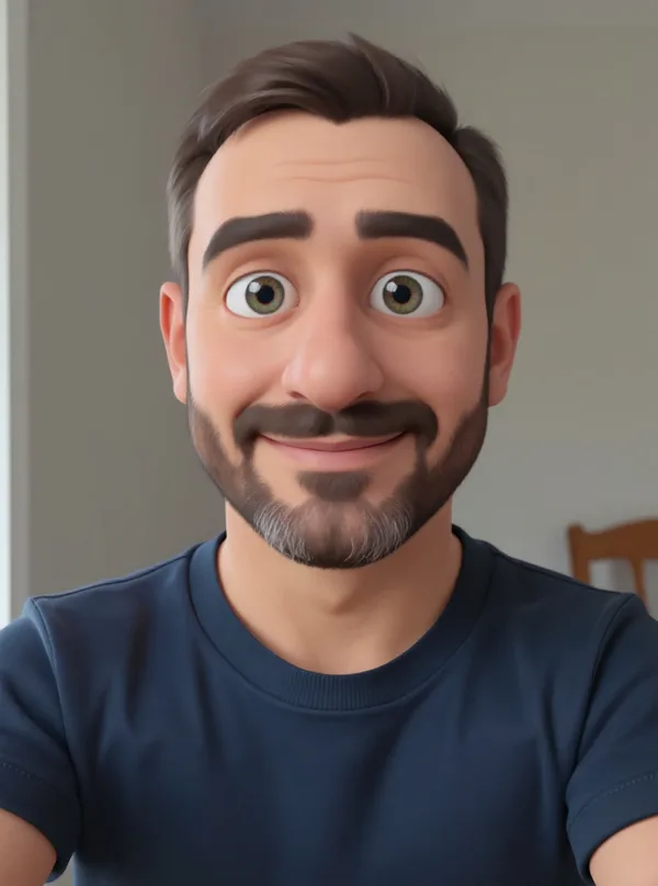 AI cartoon example generated from a synthetic portrait photo