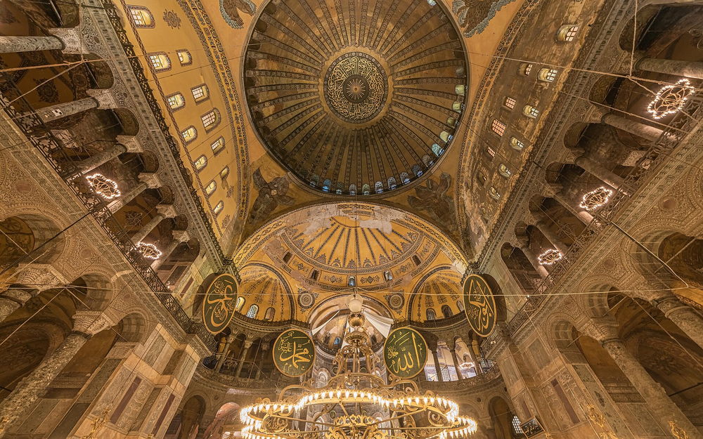 The 6th-century exterior with its Ottoman minarets